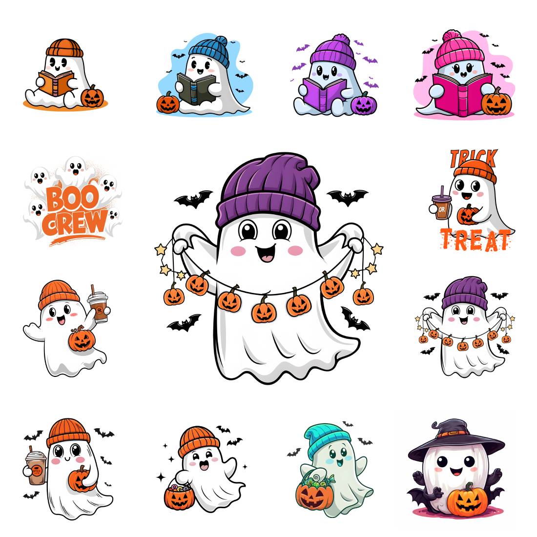 12 Cute Ghost with Pumpkins T-shirt Design halloween cover image.