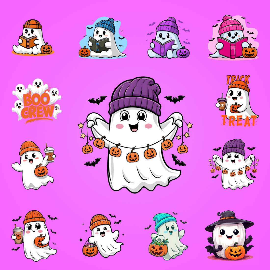 12 Cute Ghost with Pumpkins T-shirt Design halloween preview image.