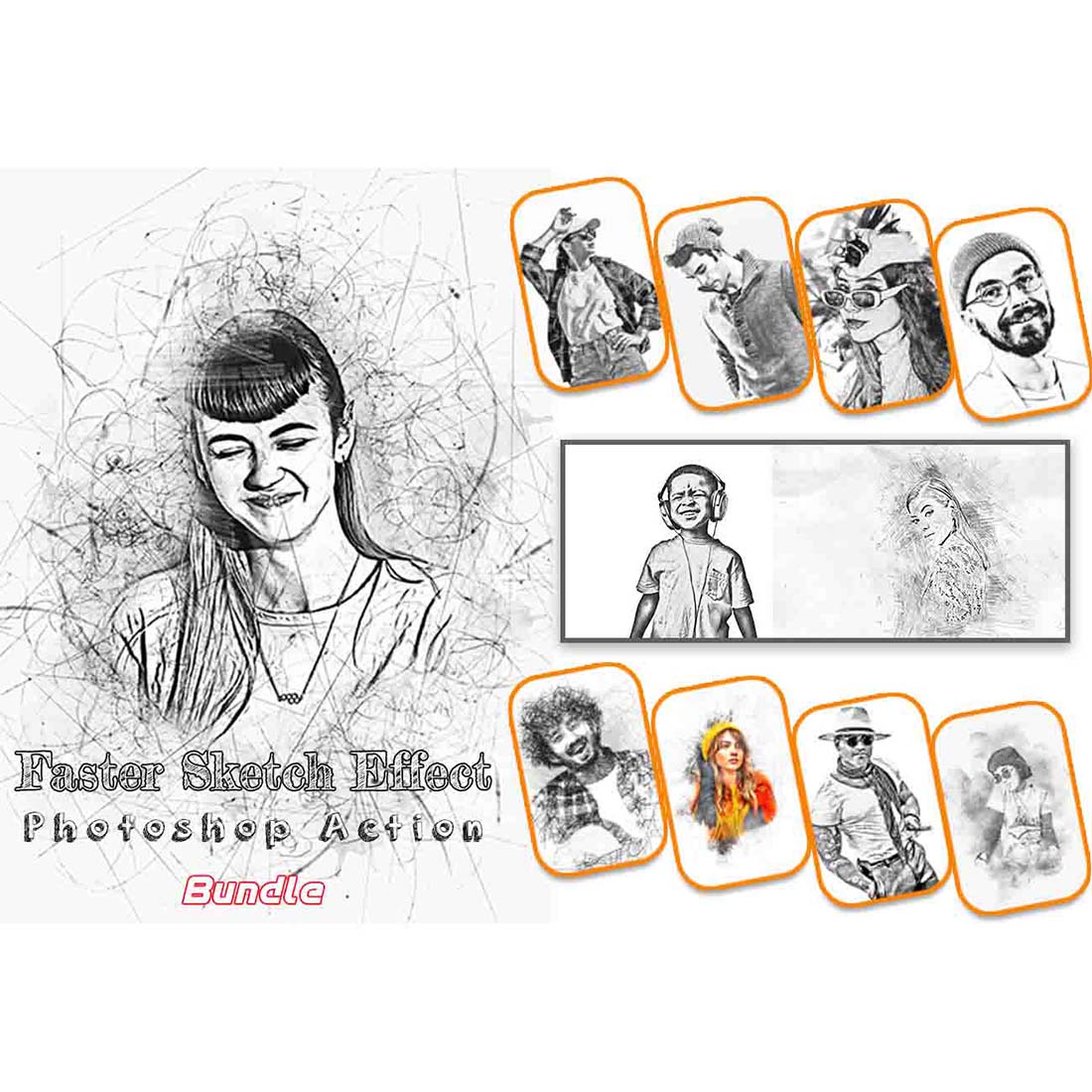 Faster Sketch Effect Photoshop Action Bundle cover image.