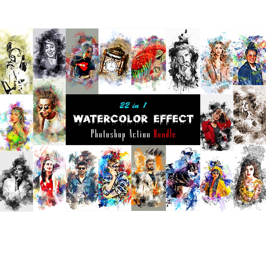 Watercolor Effect Photoshop Action Bundle cover image.