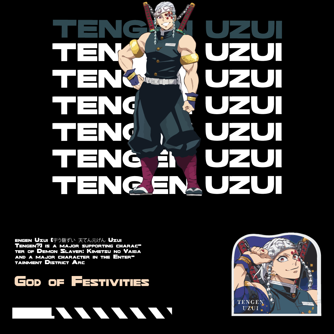 Anime t shirt , demon slayer character, Tengen-Uzui cover image.