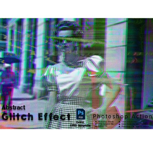 Abstract Glitch Effect Photoshop Action cover image.