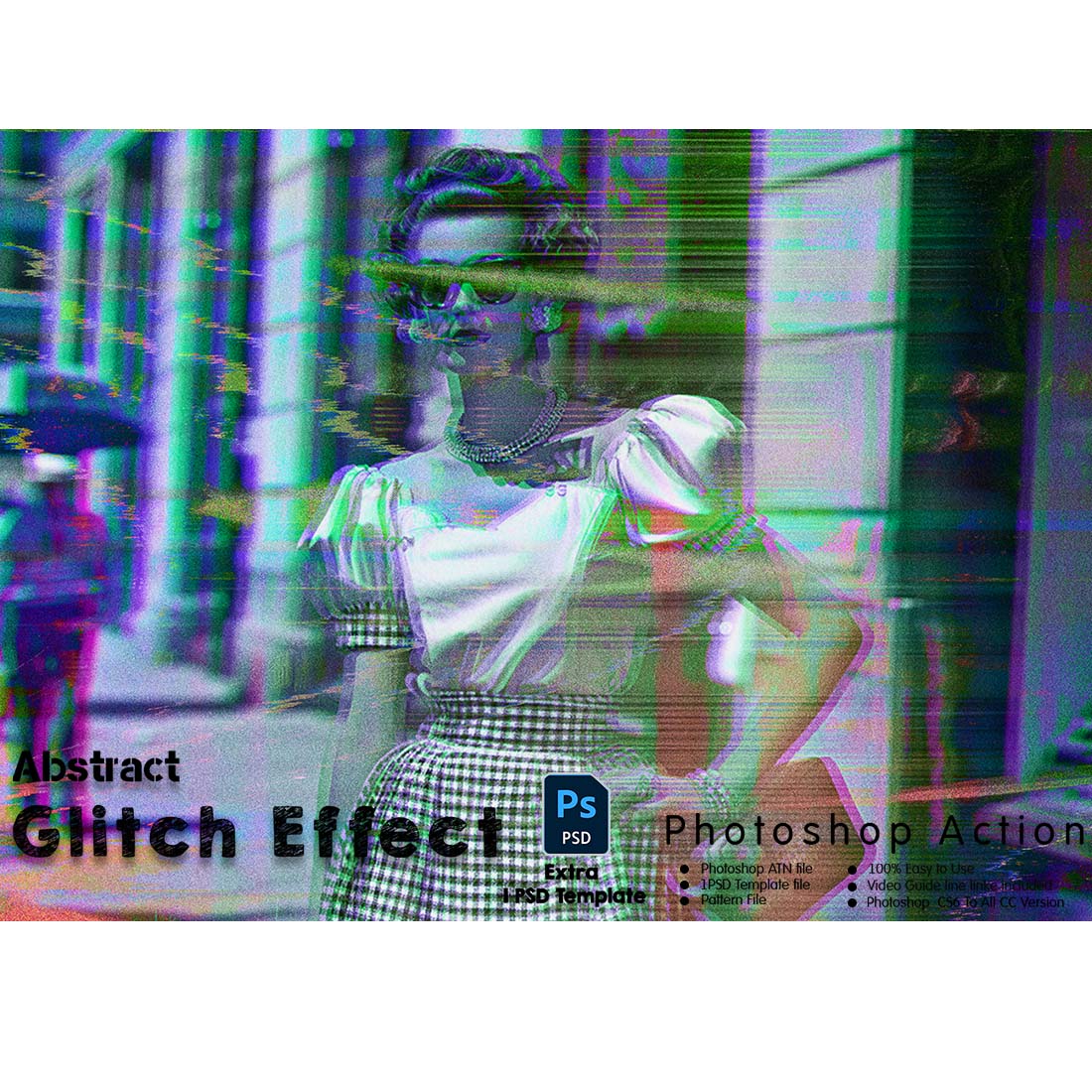 Abstract Glitch Effect Photoshop Action cover image.