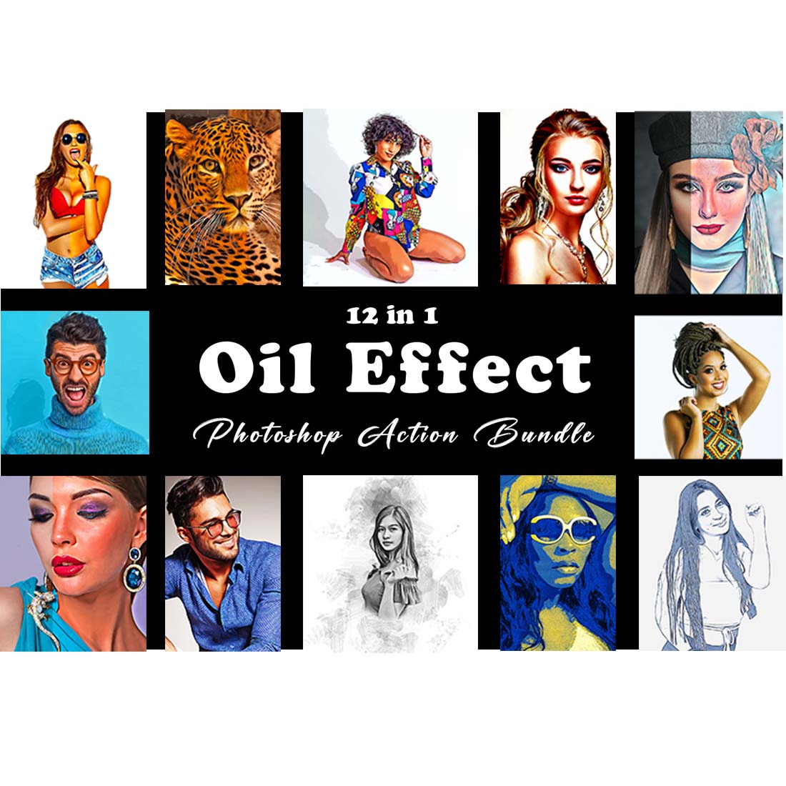 Oil Effect Photoshop Action Bundle cover image.