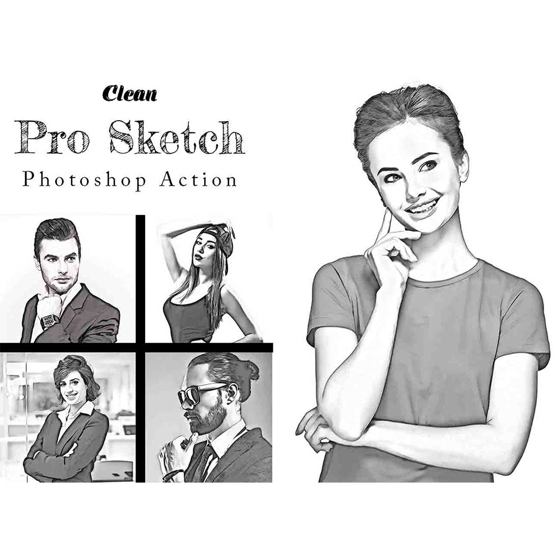 Faster Sketch Effect Photoshop Action Bundle preview image.