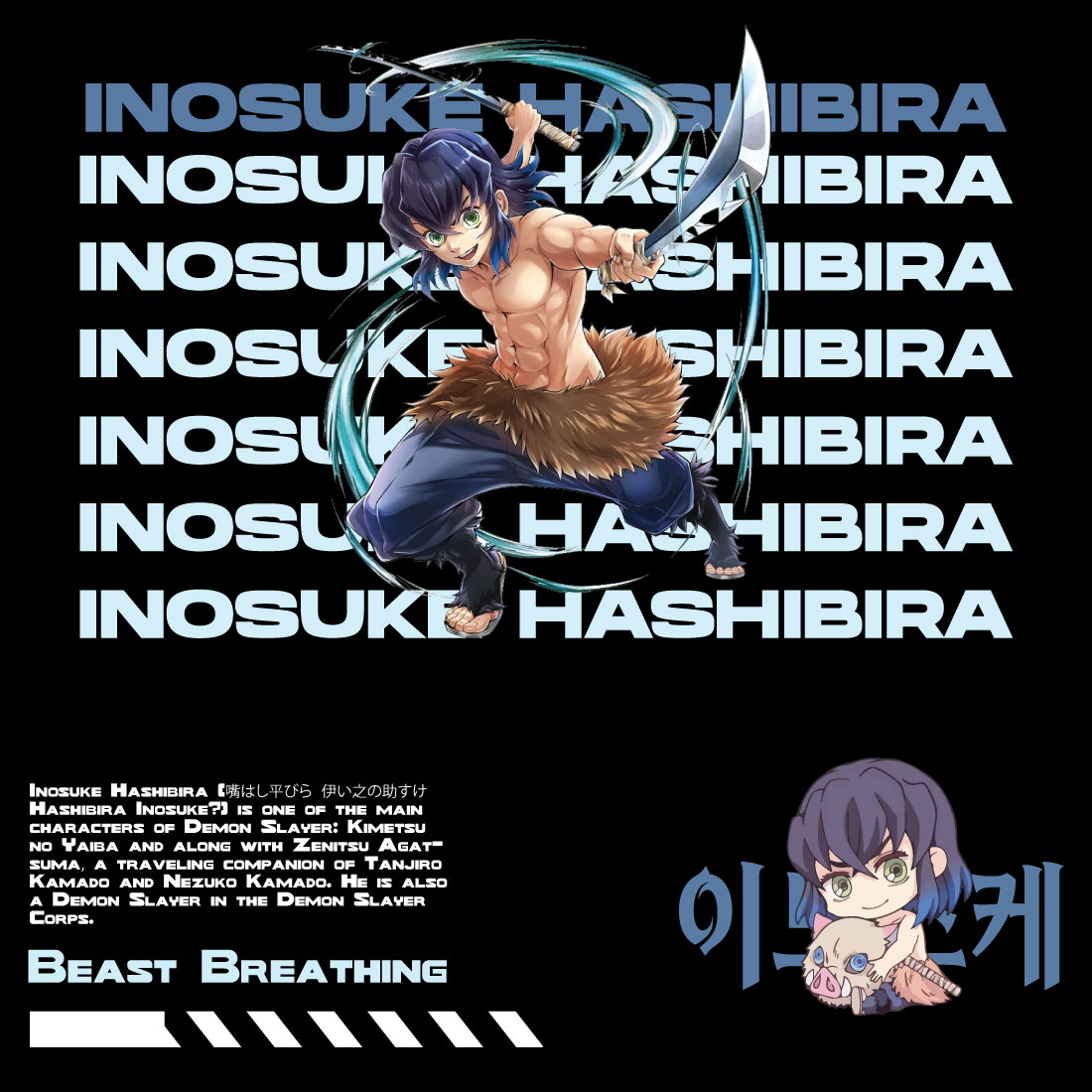 Anime t shirt , demon slayer character, Inosuke cover image.