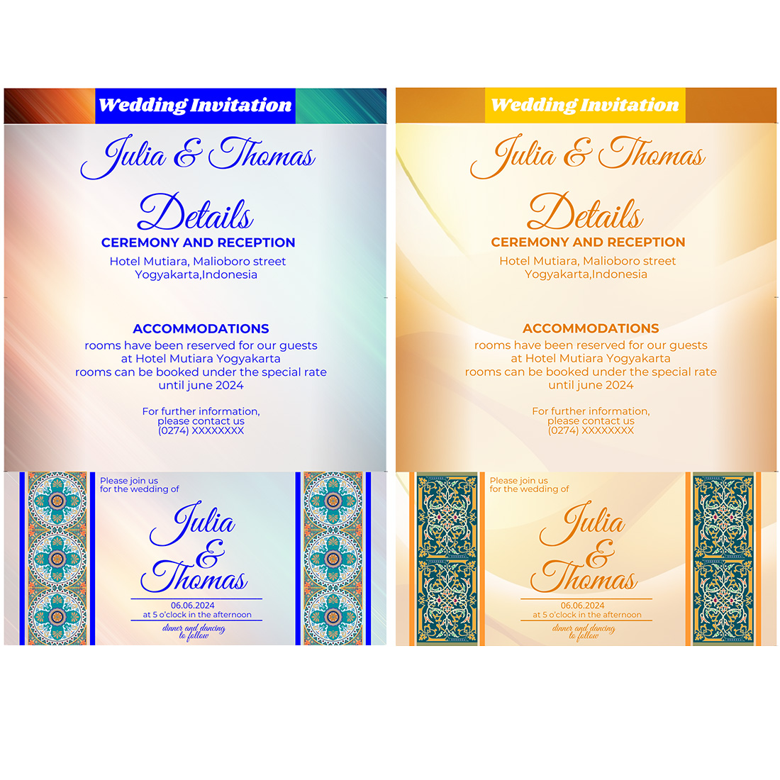 2 wedding invitations card with batik motif ornaments - only $9 preview image.