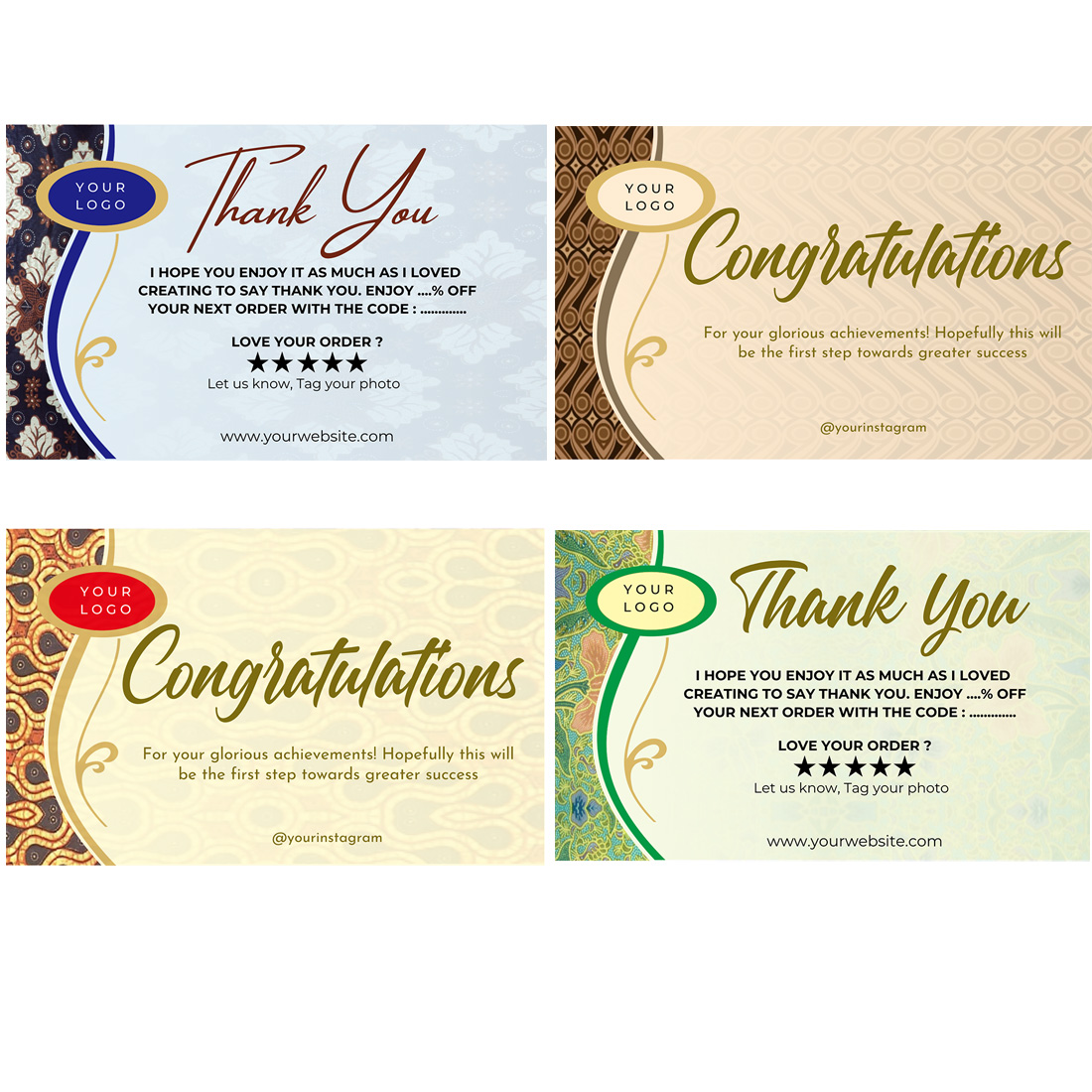 4 thanksgiving cards,business cards,thank you cash card with batik motif ornaments V2- only $ 8 preview image.