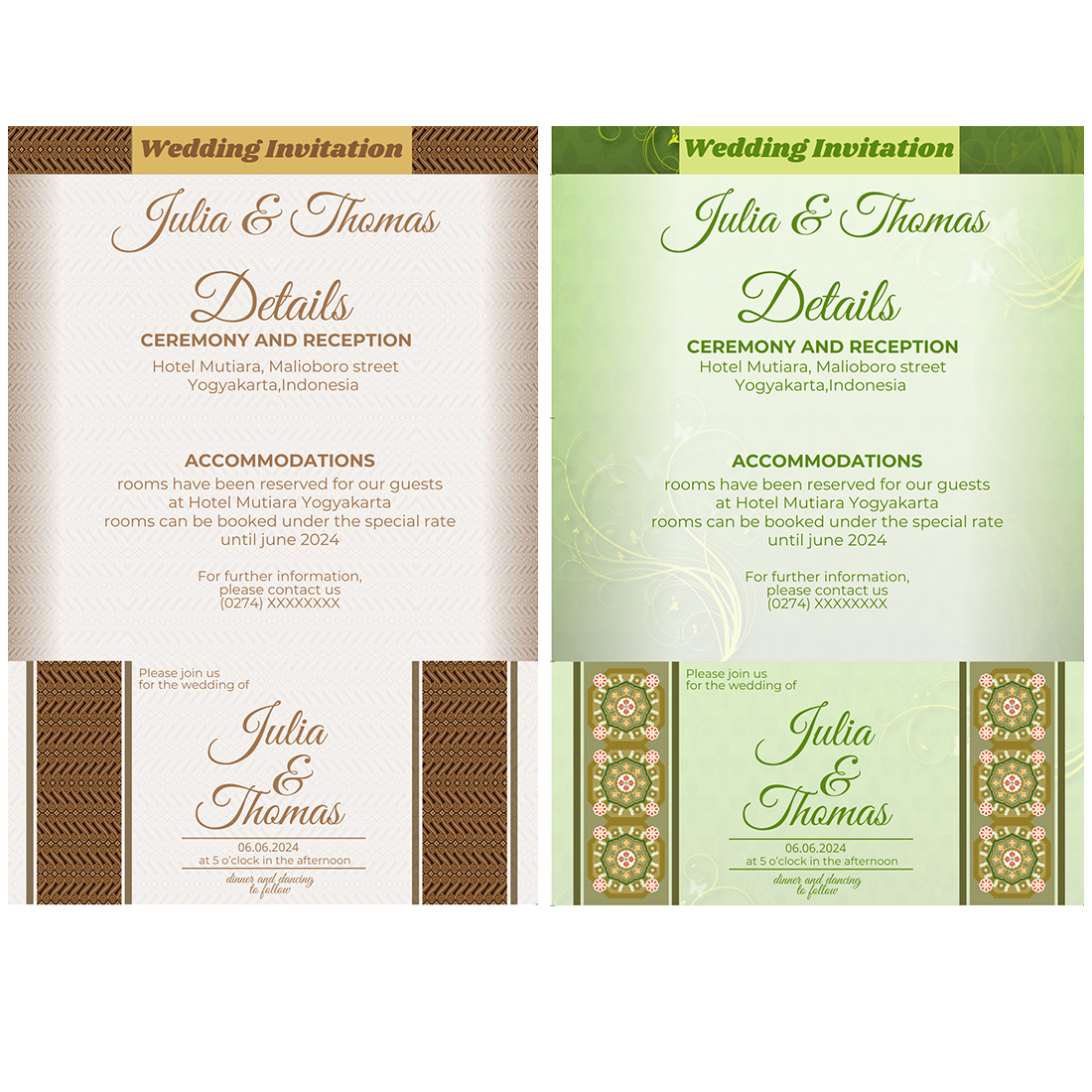 2 wedding invitations with batik motif ornaments V3- only $11 preview image.