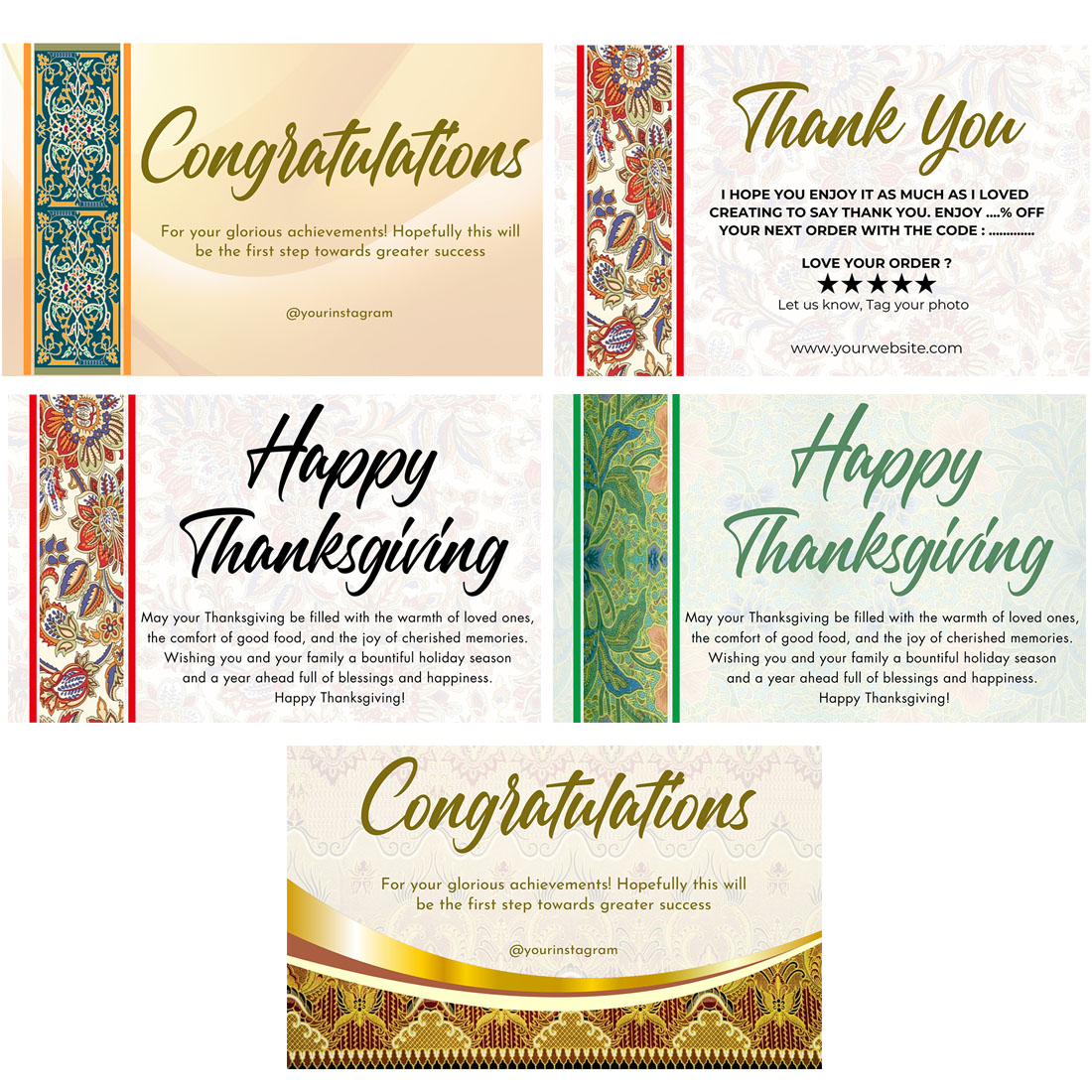 5 thanksgiving cards,business cards,thank you cash card with batik motif ornaments V4- only $ 8 preview image.