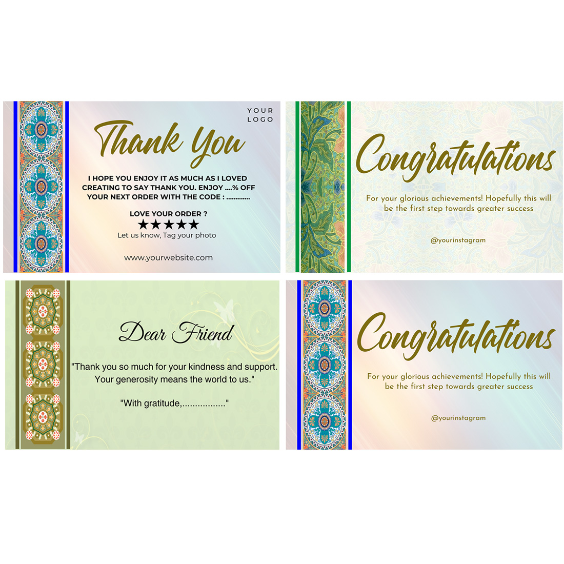 4 thanksgiving cards,business cards,thank you cash card with batik motif ornaments V3- only $ 8 preview image.