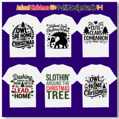 Print Ready Creative Animal Christmas 60+ T-shirt Design Bundle cover image.