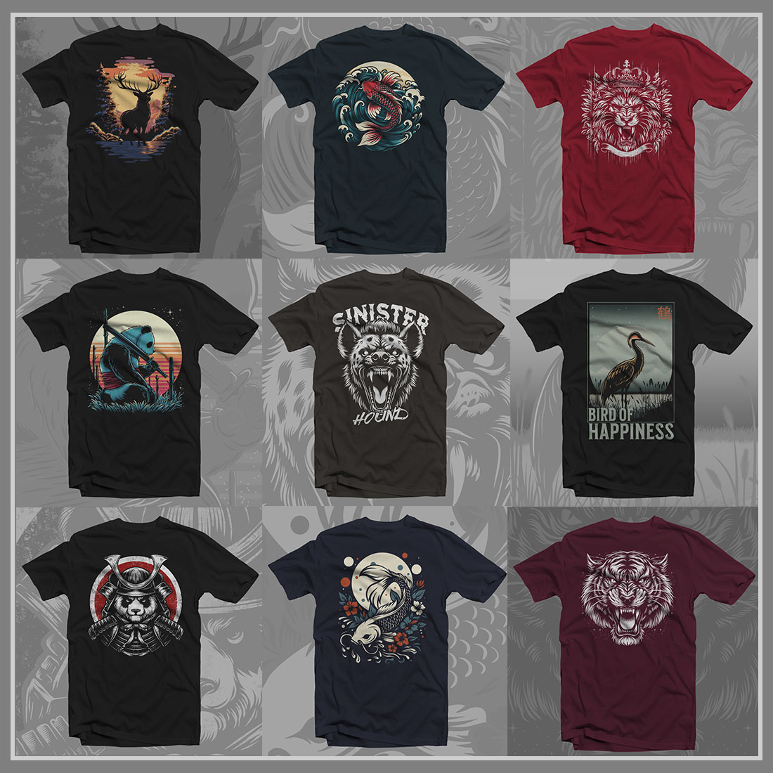 50 Animal Themed T-shirt Designs Bundle - Only $10 preview image.