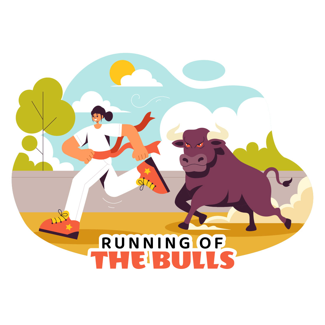 9 Running of the Bulls Illustration preview image.