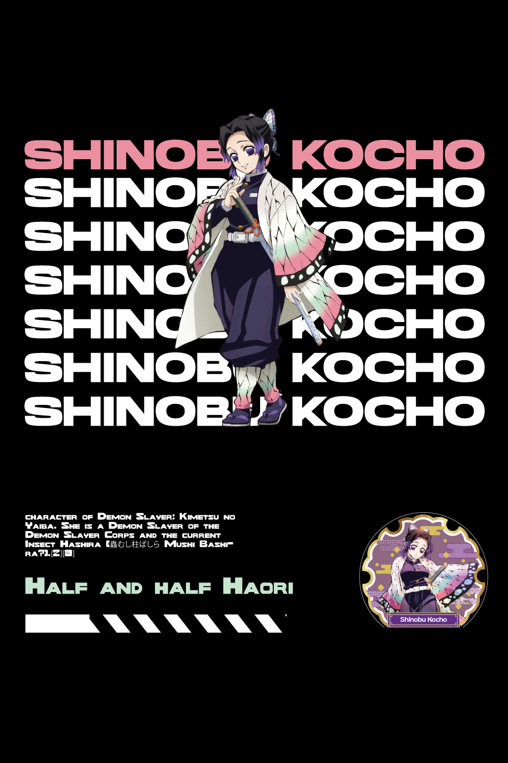 Anime t shirt , demon slayer character, Shinobu Kocho pinterest preview image.