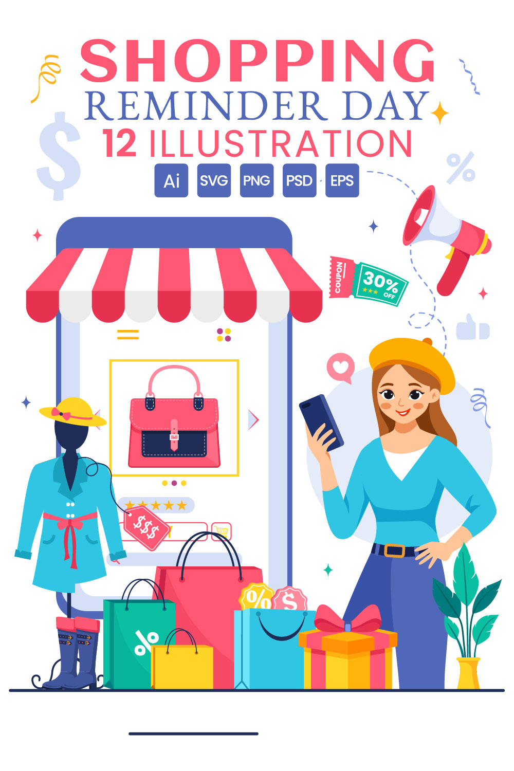 12 Shopping Reminder Day Illustration pinterest preview image.