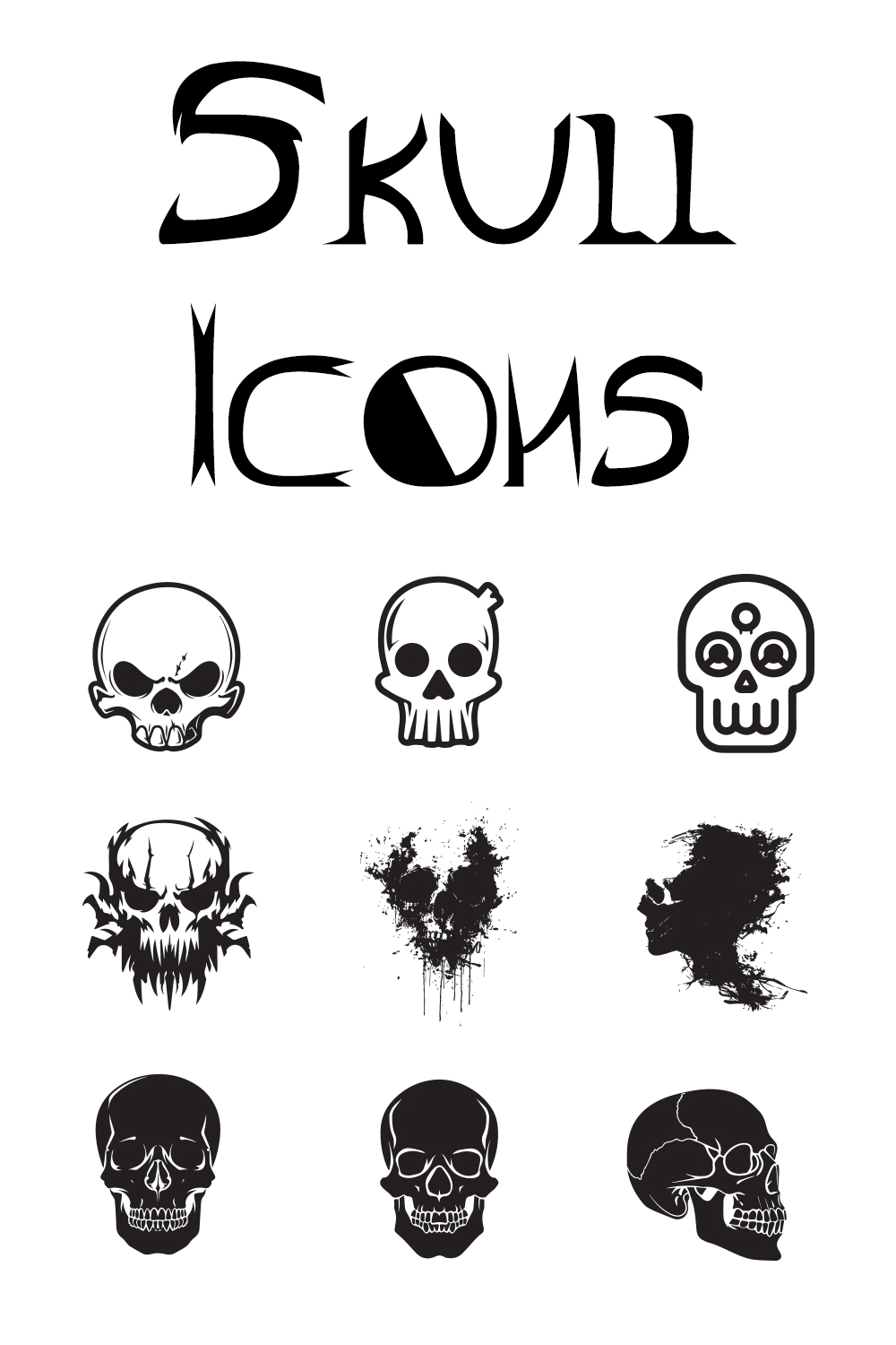 9 Skull Logo Icons - Halloween Vector Pack pinterest preview image.