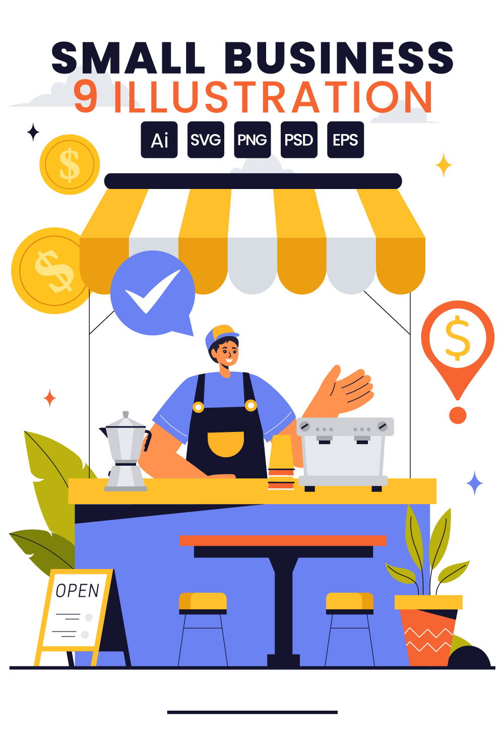 9 Small Business Vector Illustration pinterest preview image.