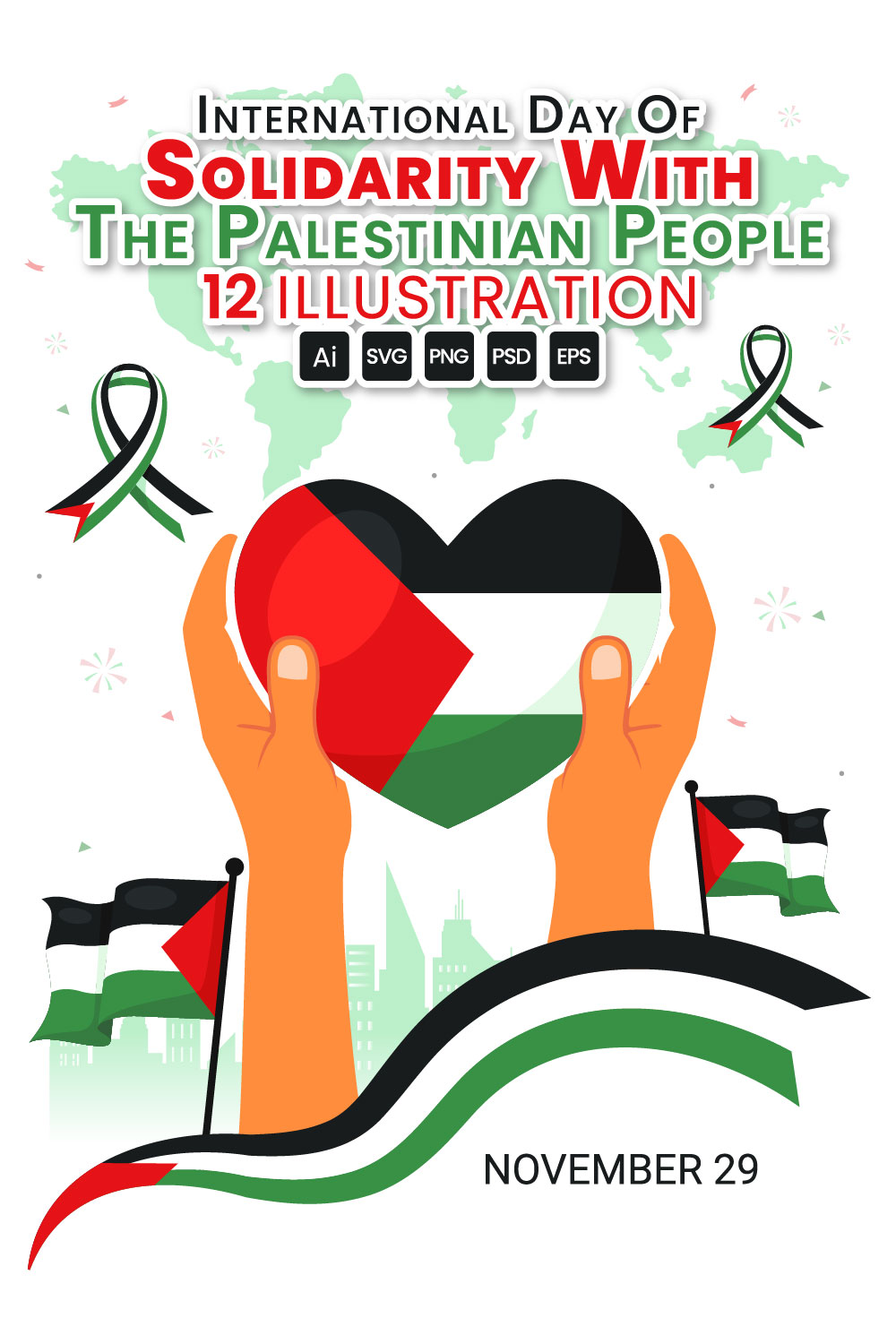 12 Day of Solidarity with the Palestinian People Illustration pinterest preview image.