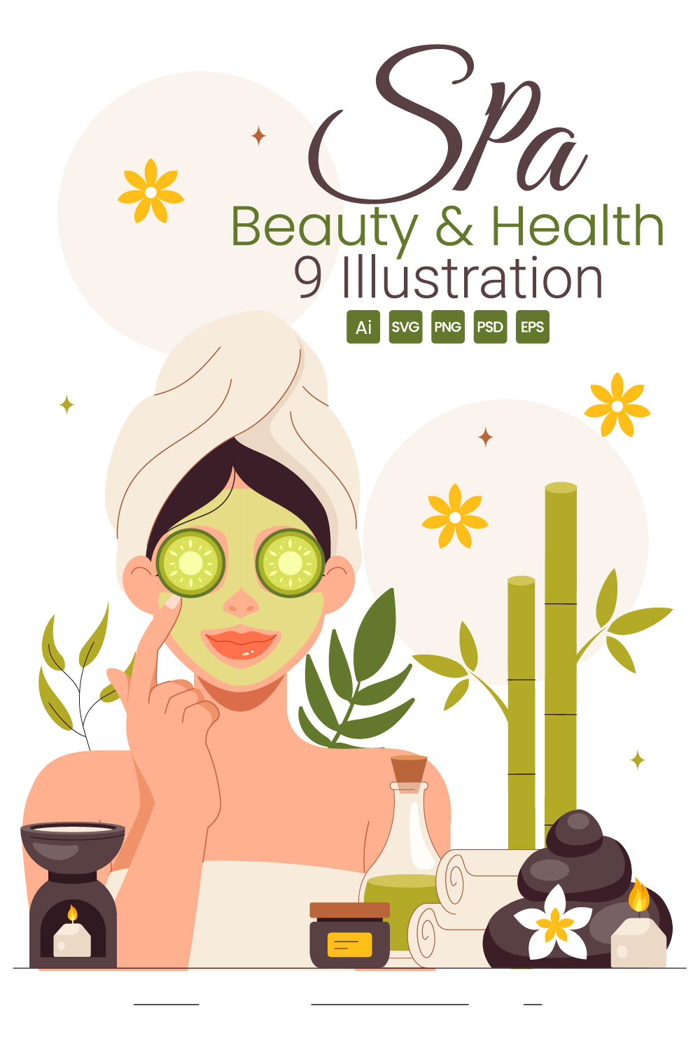 9 Spa Beauty and Health Illustration pinterest preview image.