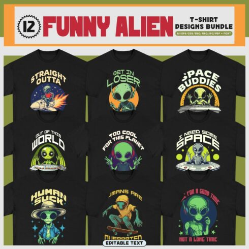 Funny Alien T-shirt Designs Bundle cover image.