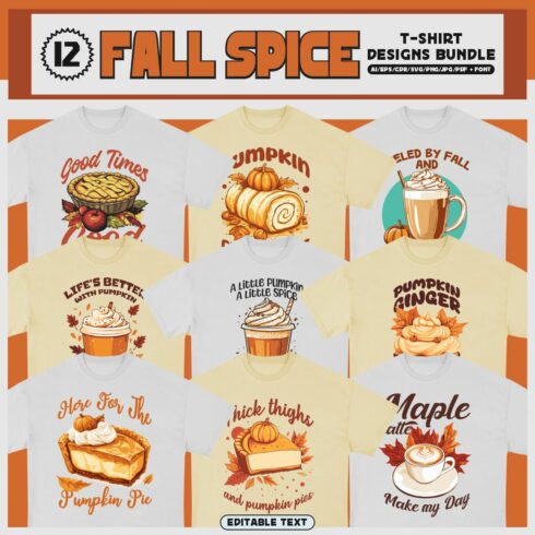 Fall Spice T-shirt Designs Bundle cover image.