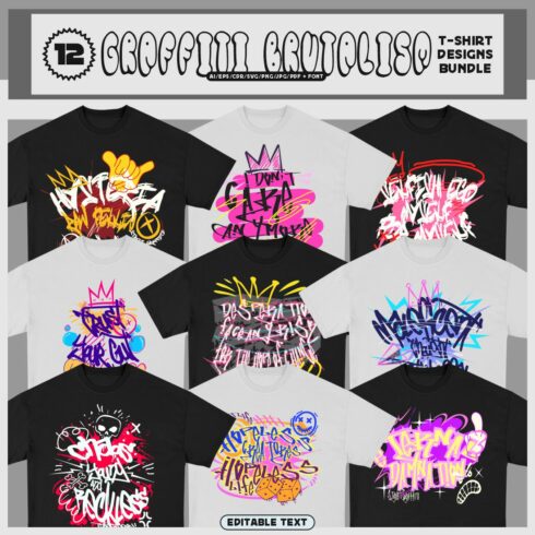 Graffiti Brutalism T-shirt Designs Bundle cover image.