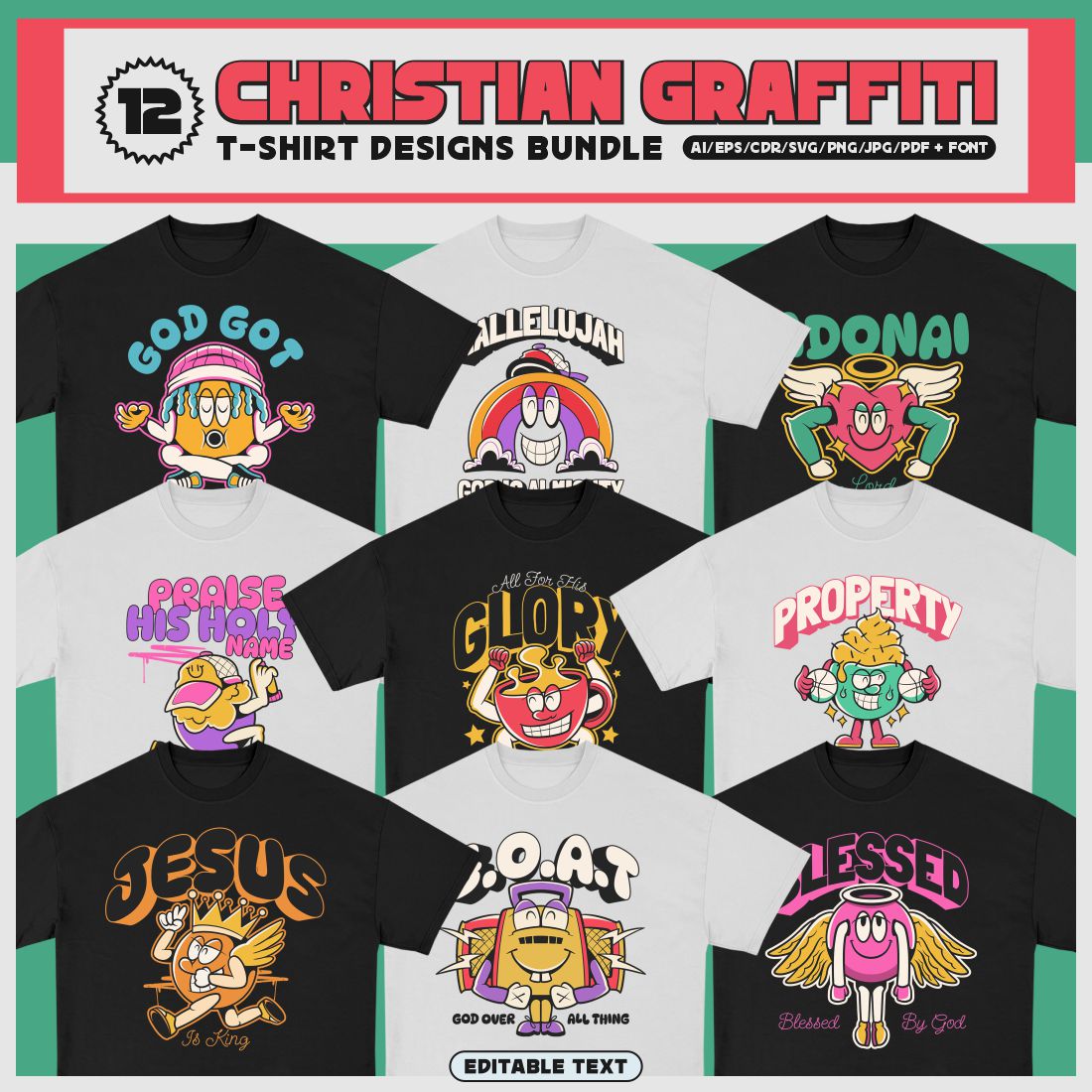 Christian Graffiti T-shirt Designs Bundle cover image.