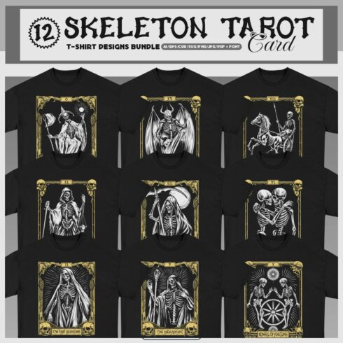 Skeleton Tarot Card T-shirt Designs Bundle cover image.