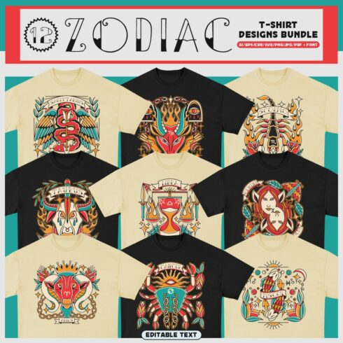 Zodiac T-shirt Designs Bundle cover image.