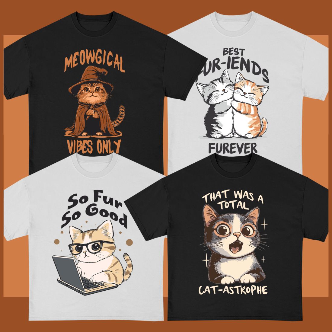 Funny Pet Cat T-shirt Designs Bundle preview image.