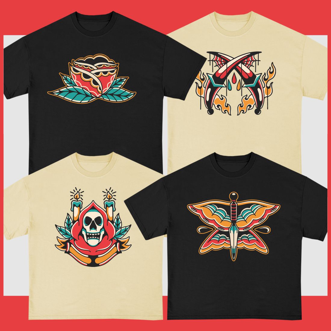 Tattoo Style T-shirt Designs Bundle preview image.