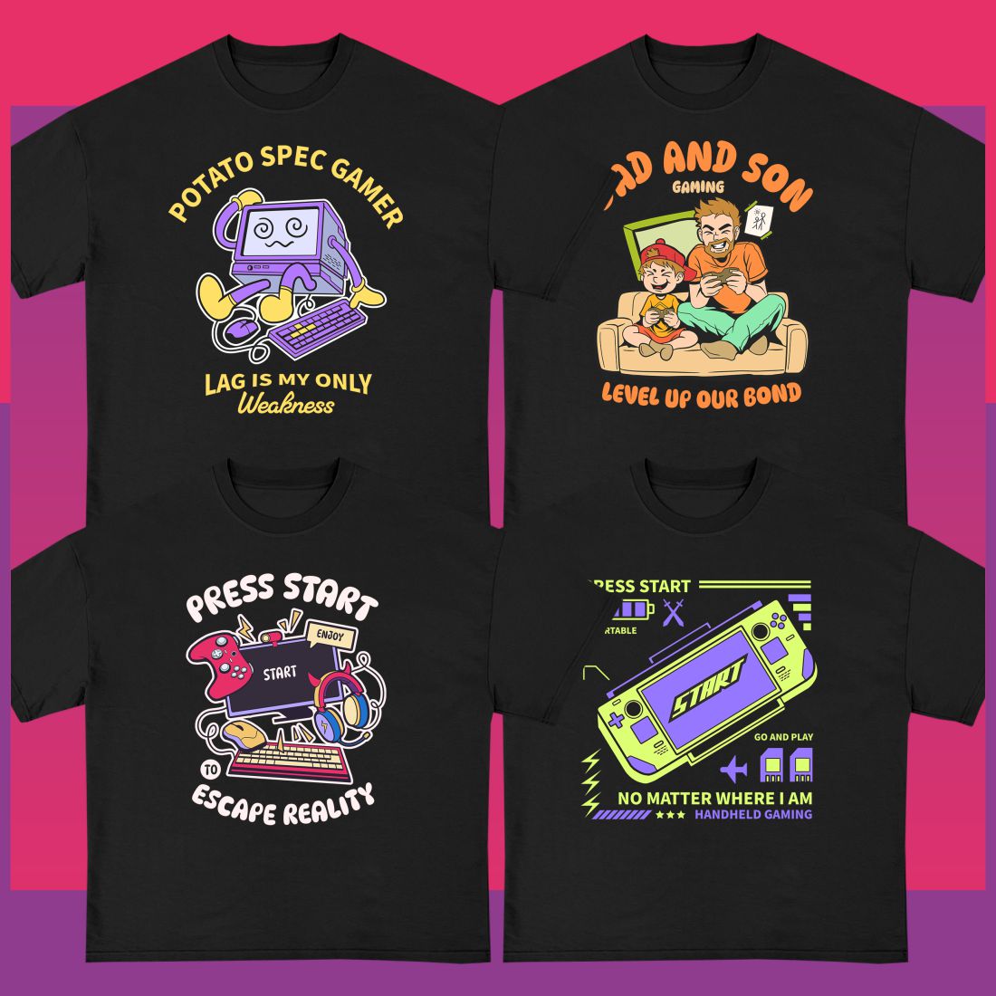 Funny Gaming T-shirt Designs Bundle preview image.