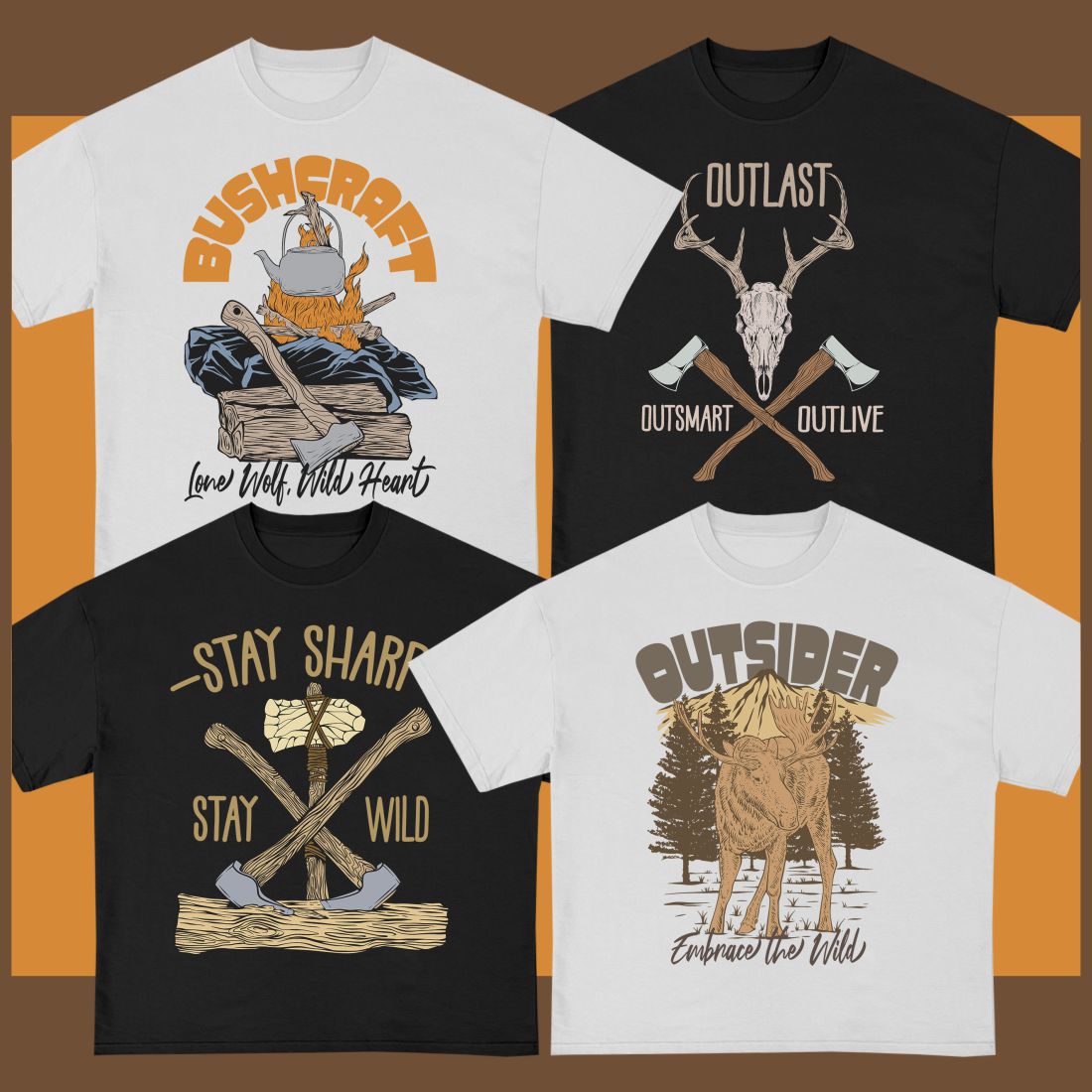 Bushcraft Survival Camp T-shirt Designs Bundle preview image.