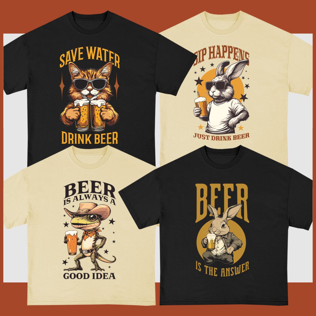 Animals Drinking Beer T-shirt Designs Bundle preview image.