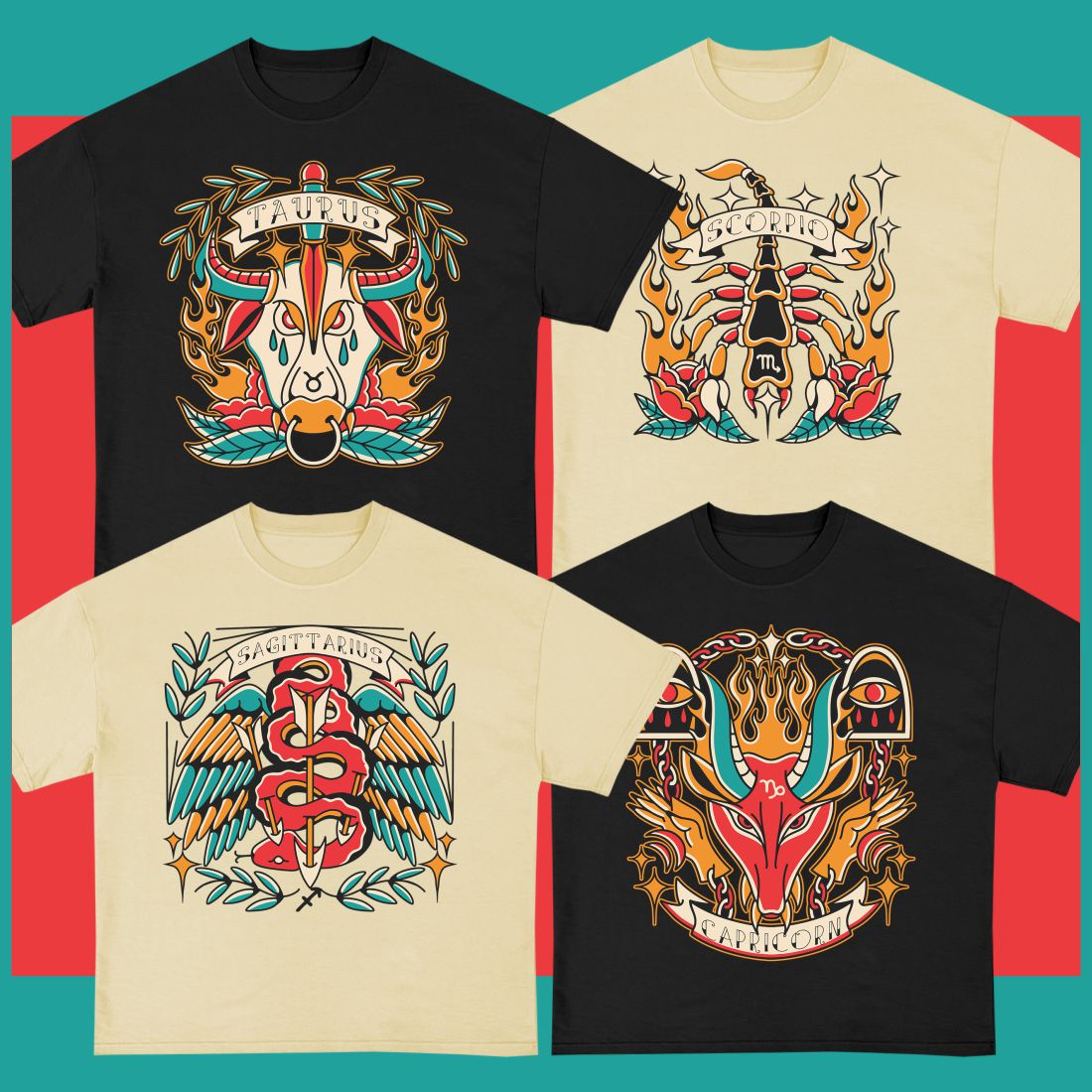 Zodiac T-shirt Designs Bundle preview image.