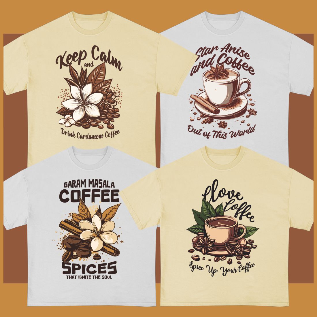 Coffee Spice T-shirt Designs Bundle preview image.