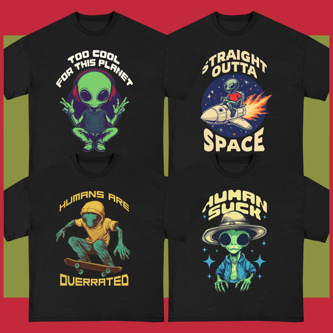 Funny Alien T-shirt Designs Bundle preview image.