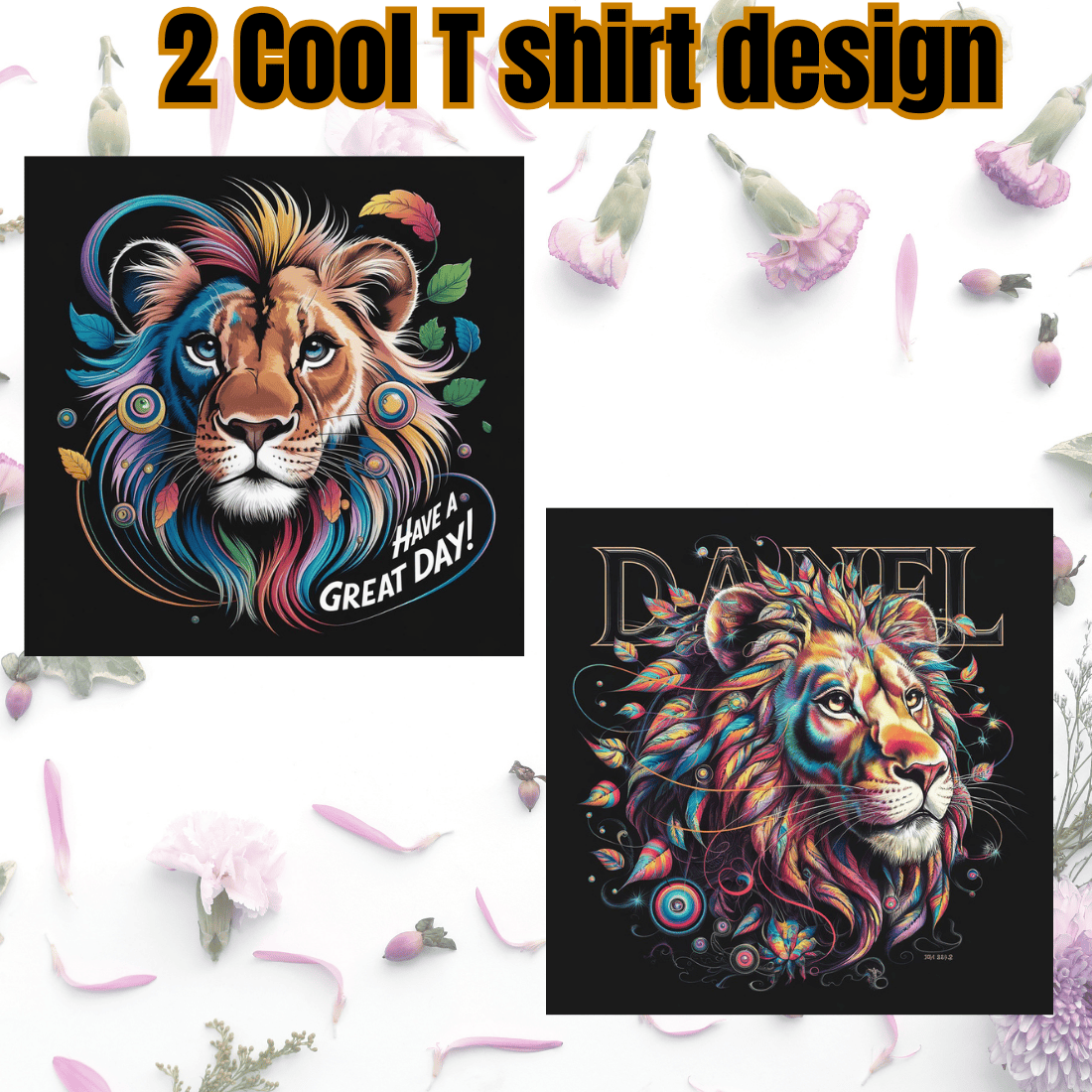 Majestic Lion Art T-Shirt Designs - Set of 2 preview image.