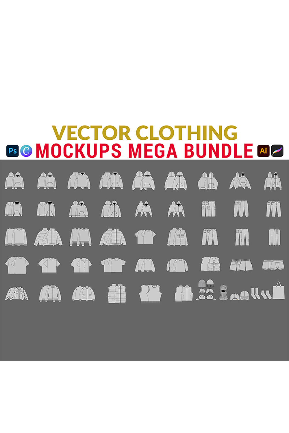 Vector Clothing Mockups MEGA BUNDLE pinterest preview image.