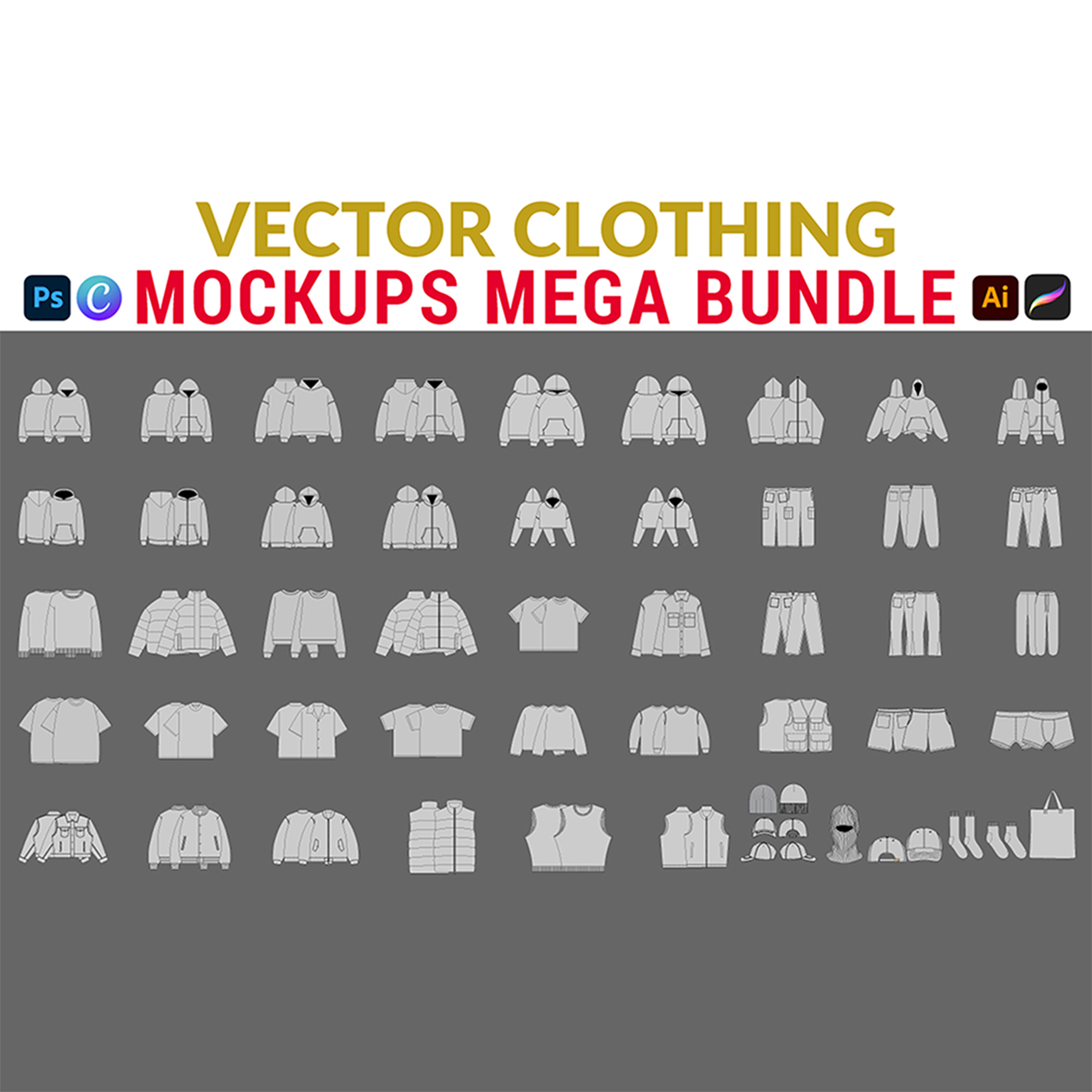 Vector Clothing Mockups MEGA BUNDLE cover image.