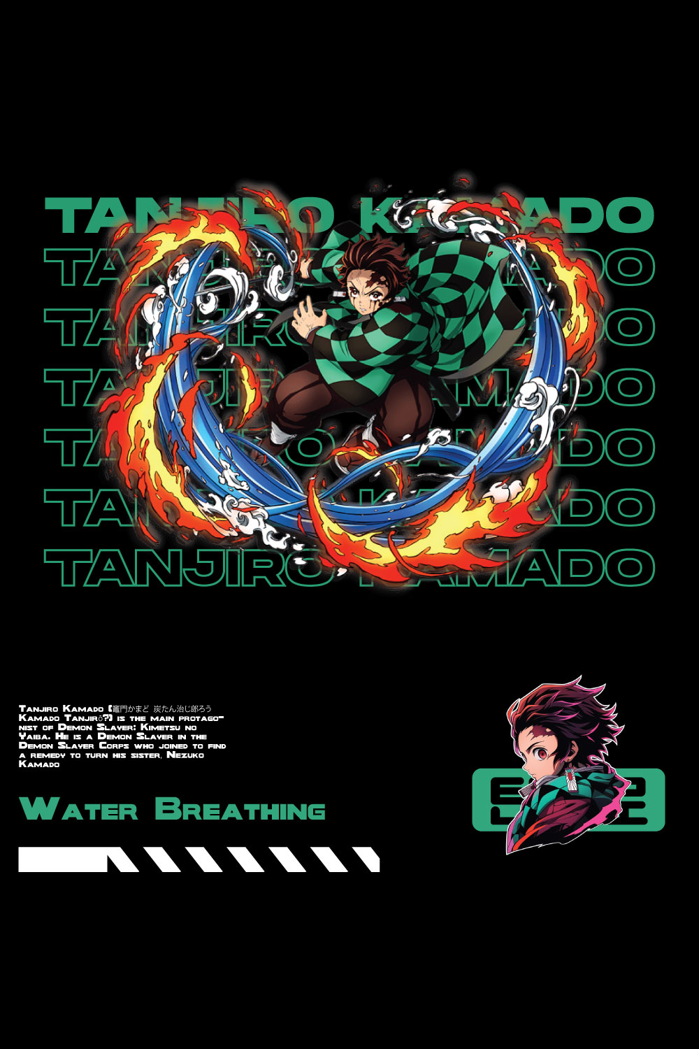 Anime t shirt , demon slayer character, Tanjiro pinterest preview image.