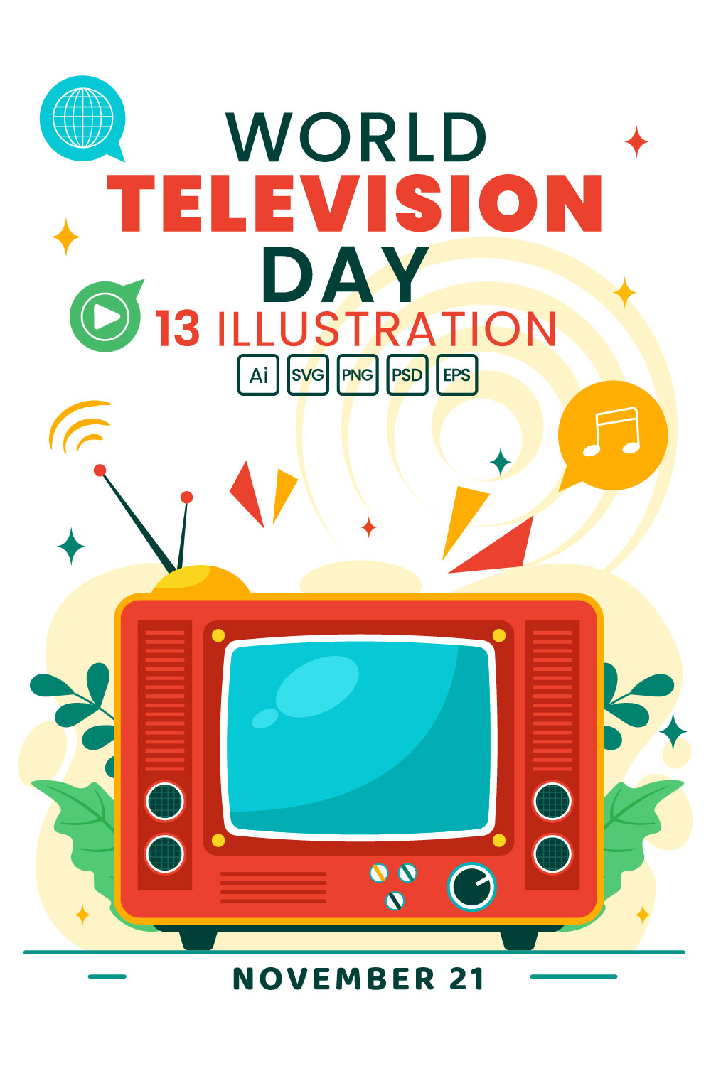 13 World Television Day Illustration pinterest preview image.