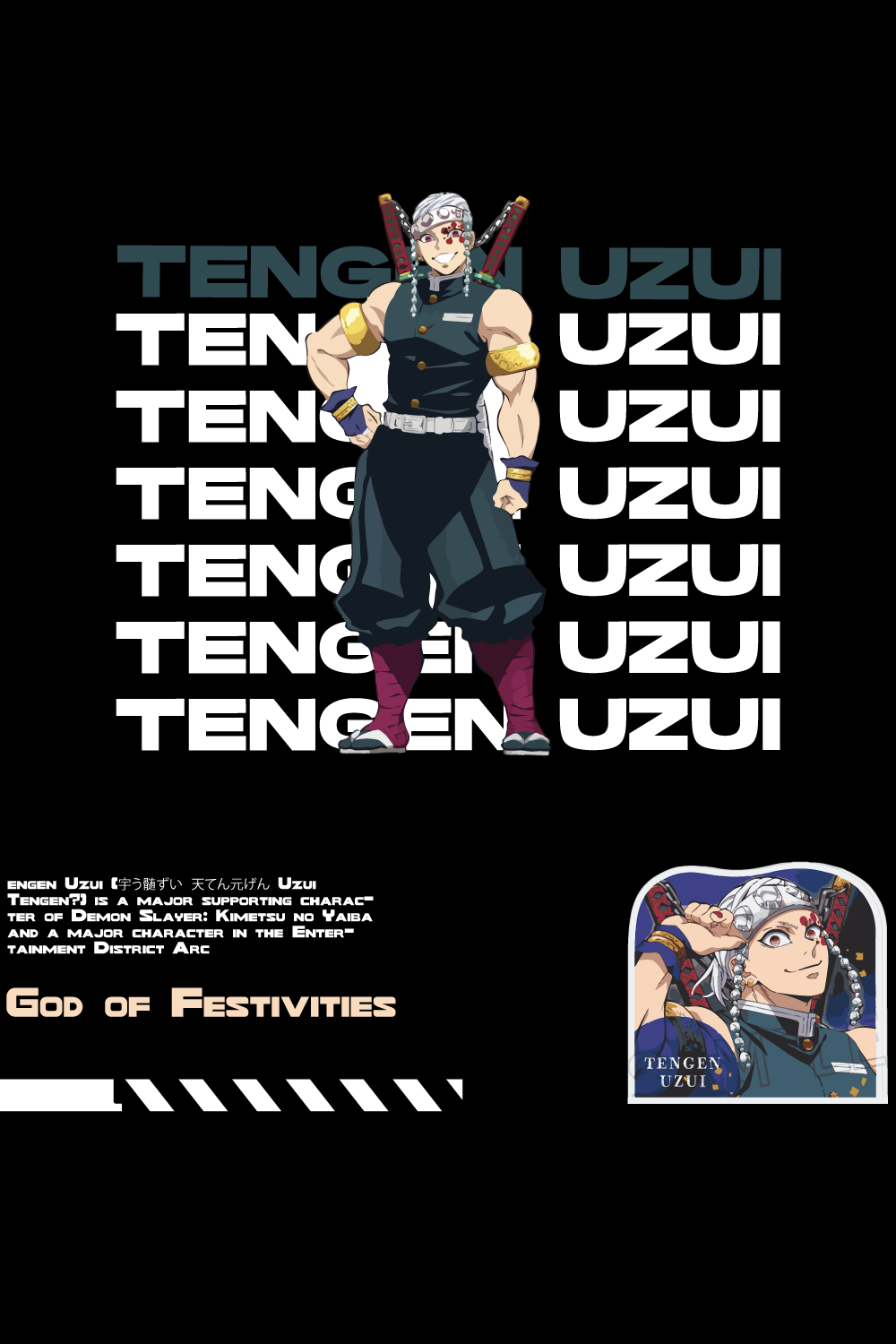 Anime t shirt , demon slayer character, Tengen-Uzui pinterest preview image.