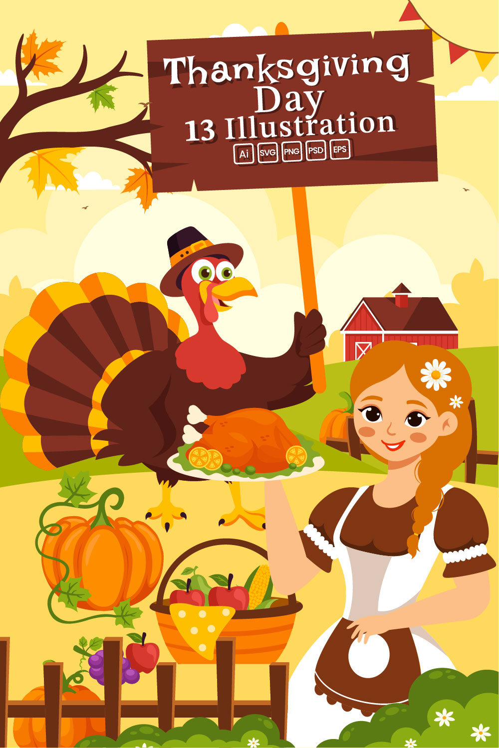 13 Happy Thanksgiving Day Illustration pinterest preview image.