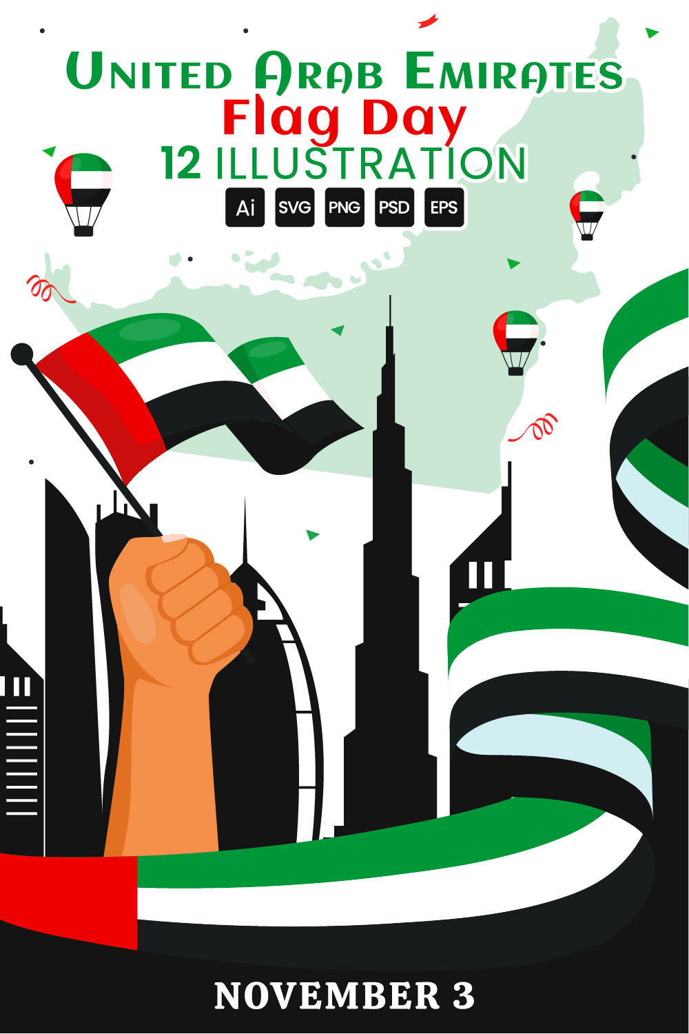 12 United Arab Emirates Flag Day Illustration pinterest preview image.