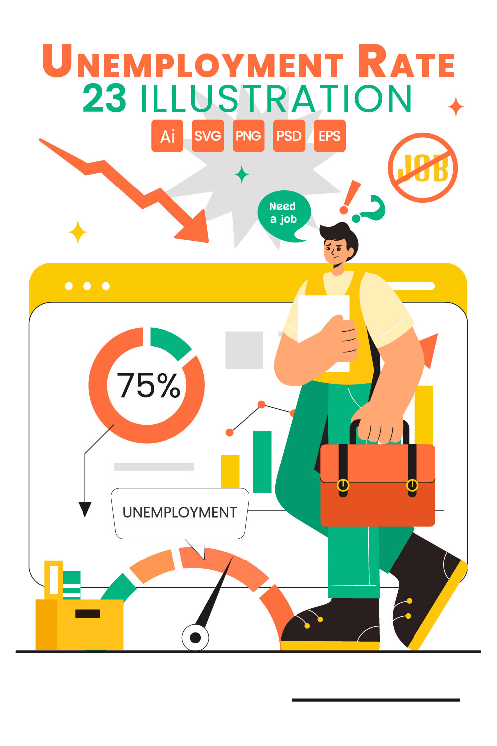 23 Unemployment Rate Illustration pinterest preview image.