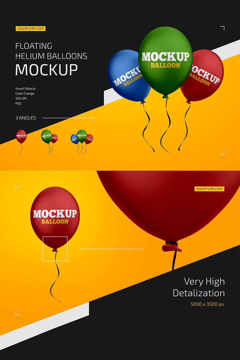 Floating Helium Balloons Mockup Set pinterest preview image.