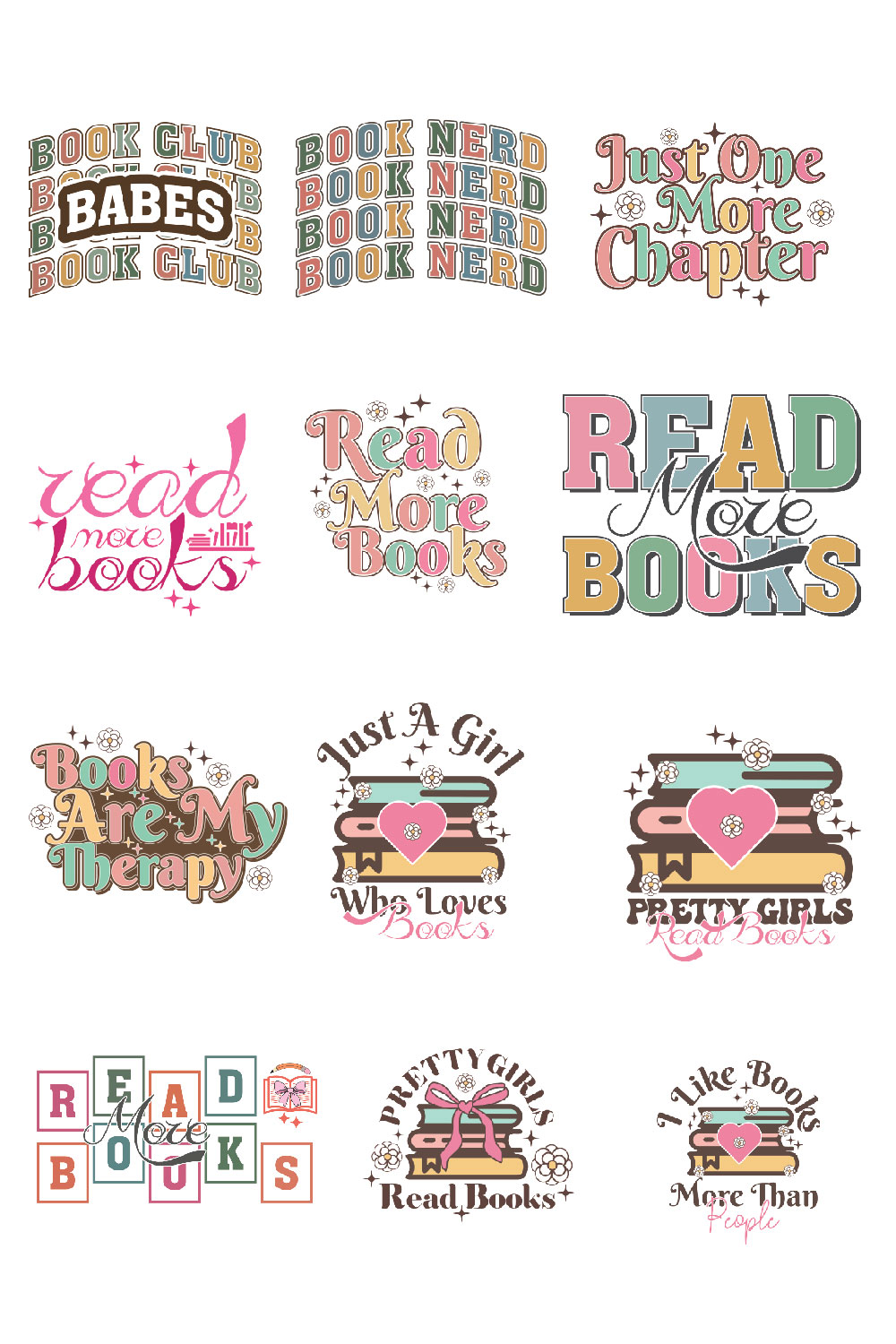 Book Lover Png Bundle T-shirt Design, Book Lover SVG pinterest preview image.