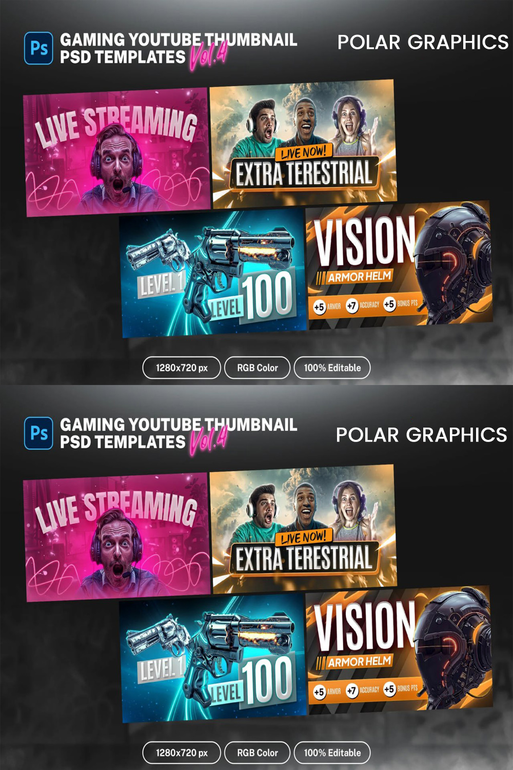 Gaming Youtube 15 Thumbnail Templates Bundle pinterest preview image.